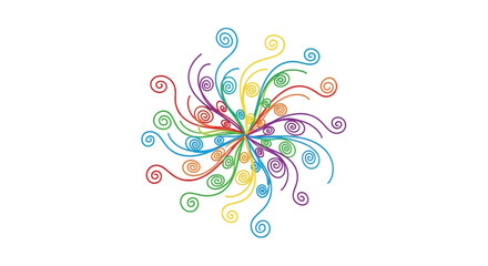 Colorful swirling lines radiate from a central point in an abstract design