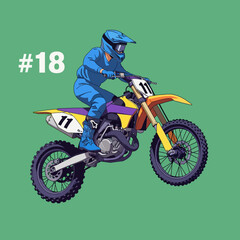 Fototapeta premium motocross rider on a dirt bike with number 18 and 11