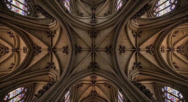 Cathedral Ceiling Architecture with Stained Glass Windows
