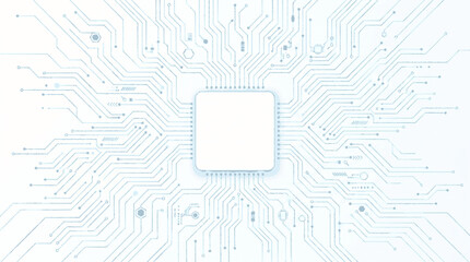 Obraz premium Intricate light blue circuit board design with central white square on minimalist background