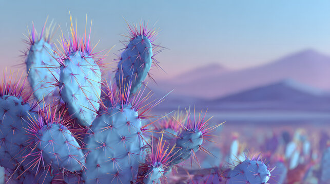 Blue cactus with pink spines in desert