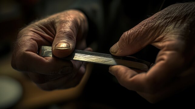Barber Sharpening a Straight Razor on Leather Strop