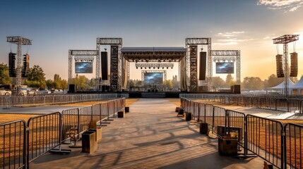 Obraz premium Empty Outdoor Festival Stage at Sunset