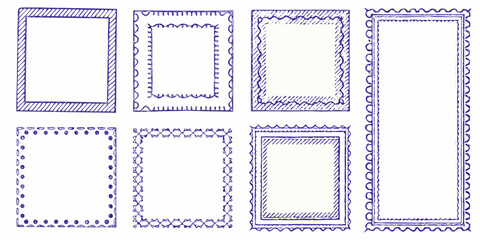 Six hand drawn rectangular and square frames with decorative borders