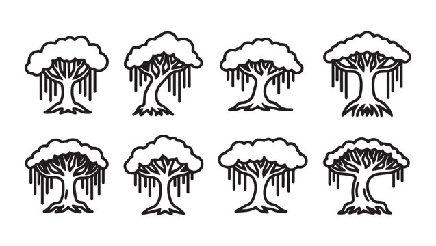 Banyan Tree Icon Set Stylized Tropical Plant Illustrations Vector Graphics
