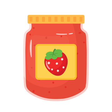 Strawberry jam in jar flat clipart vector illustration