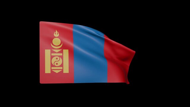 Waving Mongolian flag on black background. National flag of Mongolia waving in wind.	

