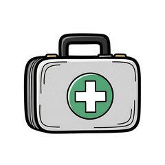 Obraz premium Hand-drawn green first aid kit icon on white background for medical and safety use
