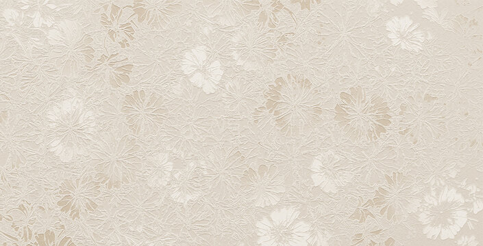 Beige embossed floral texture with layered wildflower relief creating a delicate vintage botanical wallpaper background
