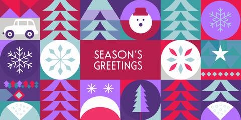 A colorful mid century modern inspired christmas season s greetings card © Dipu
