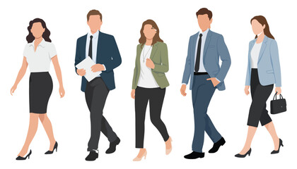 Obraz premium Business People Silhouettes Walking Men Women Cartoon Characters Flat Icon Design Isolated White Team Group Professional Office Worker Corporate Employee Staff
