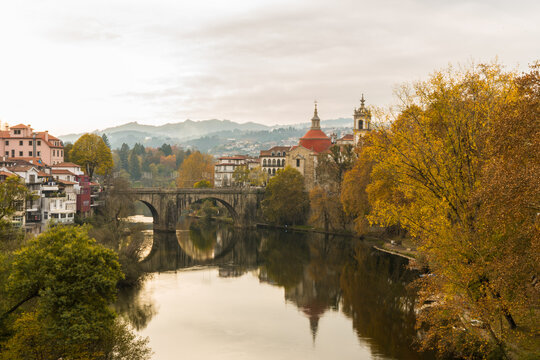 A stunning sunset view of the historic town of Amarante in Northern Portugal