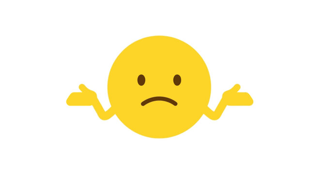 Shrugging Emoji with Neutral Sad Expression, Isolated White Background, Expressing Uncertainty and Indifference