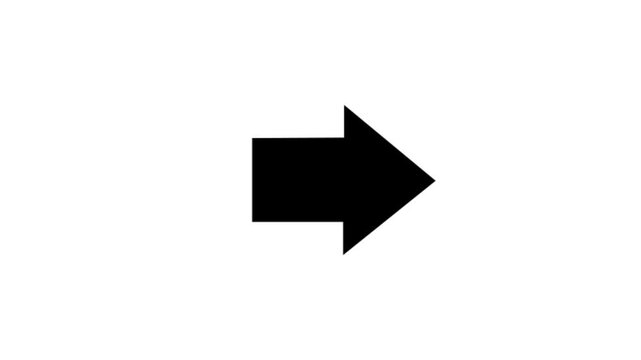 black simple straight animated arrow pointing to the right on white background.4k video