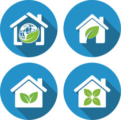 Obraz premium Eco Green House Logo Set: Minimalist Nature Home with Floral and Leaf Icons