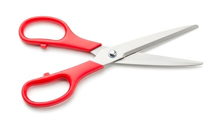 Fototapeta premium A pair of red handled scissors with sharp blades and a silver blade. isolated on white background