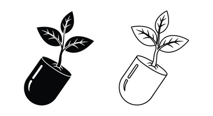Two potted plants with leafy stems a striking black silhouette © MdShifulIslam