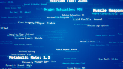 Obraz premium Patient vital signs and medical data streaming on a futuristic blue digital interface display