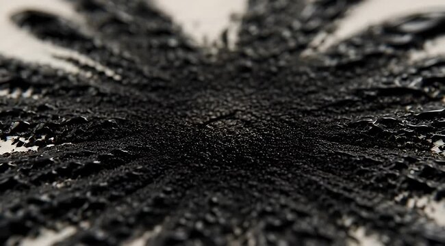 Close up image of ferrofluid black liquid formation on light background