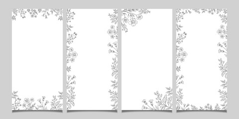 Set of Minimalist Botanical Floral Borders Frames Line Art © Dibastudio