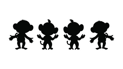 Cartoon monkey character silhouettes playful dancing monkeys illustration vector artwork design for fun kids mascot graphics © ASHISH