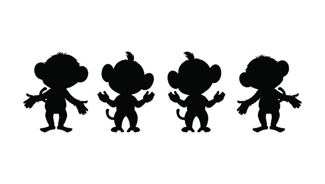 Cartoon monkey character silhouettes playful dancing monkeys illustration vector artwork design for fun kids mascot graphics