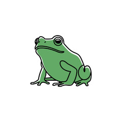 Green Frog Sitting on White Background.