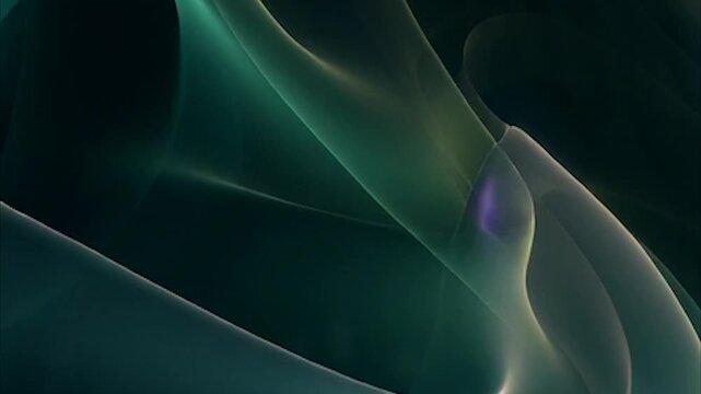 Abstract flowing green and blue smoke wisps on a dark background.