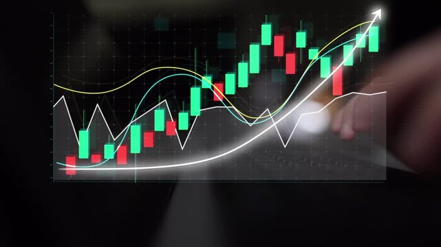 A vibrant financial chart displaying candlestick graphs, highlighting trends and movements. Ideal for illustrating market analysis and trading strategies in a digital workspace. Copula