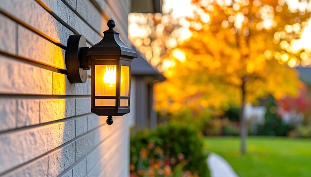 Exterior wall light with autumnal background