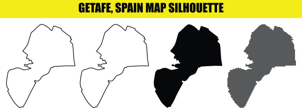 Getafe spain map silhouette graphic bundle featuring geometric outline solid shape and halftone dot variations