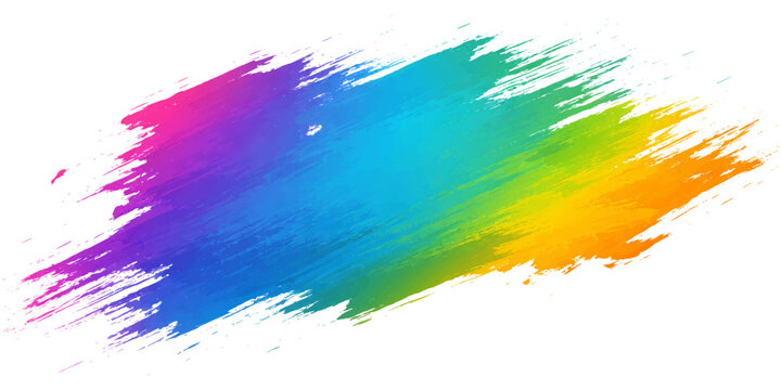 An artistic rainbow watercolor background features a colorful splash of ink and grunge paint texture with abstract brush strokes on a paper illustration pattern