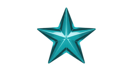 Obraz premium Shiny metallic teal star shape with a smooth glossy 3D surface isolated on transparent background