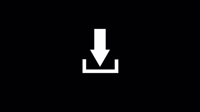 Download button icon. Animation of download icon arrow on transparent background, animated arrow, download button icon, direction arrow icon for files download in 4k.