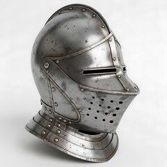 A medieval knight's helmet on a white background