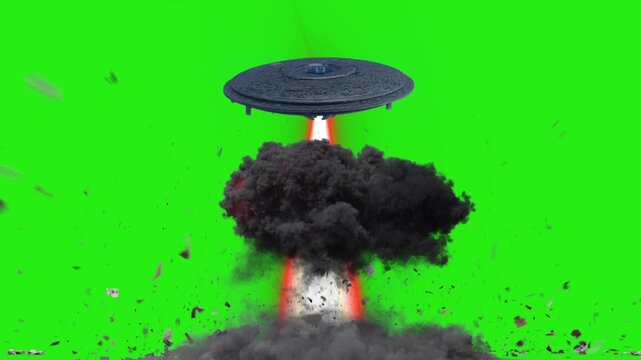 Flying saucer beam destruction green screen