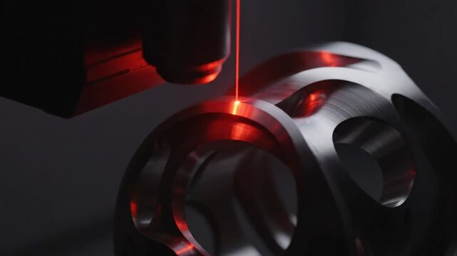 Laser engraving on metal part, precision manufacturing, industrial automation, close-up
