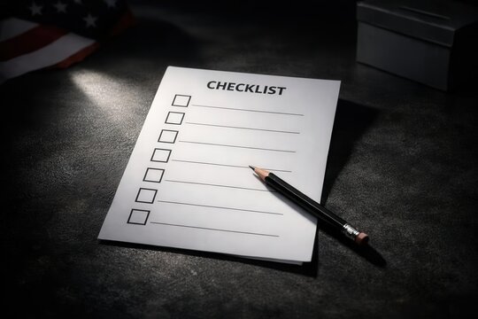 Blank Checklist Paper with Pencil on Dark Tabletop, Ready for Task Management