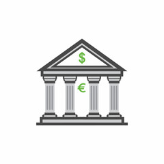 Obraz premium Bank Building with Euro Dollar Symbols.