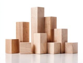 Obraz premium growth concept wooden blocks centered composition full body isolated on pure white background studio lighting no shadow under subject high detail sharp focus commercial product photography no environ