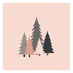 Obraz premium Minimalist Winter Forest Scene with Pink Backdrop vector illustration