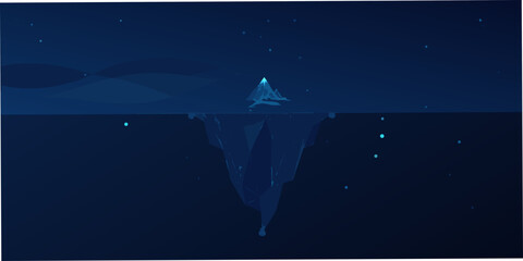 A glowing iceberg floats in a dark starry ocean landscape © Rina