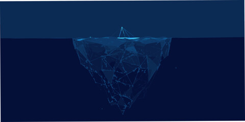 Abstract polygonal iceberg with a small sailboat on the water © Rina
