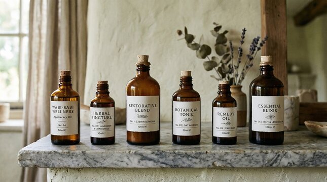 Elegant Herbal Bottles: Vintage Apothecary Collection