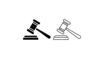 Fototapeta premium judge gavel icon set court hammer legal justice symbol law auction hammer silhouette line and solid illustration isolated