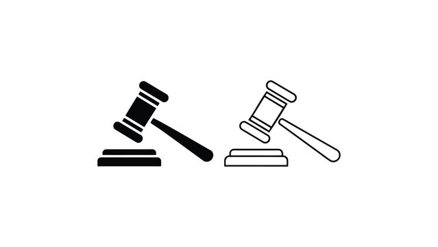 judge gavel icon set court hammer legal justice symbol law auction hammer silhouette line and solid illustration isolated