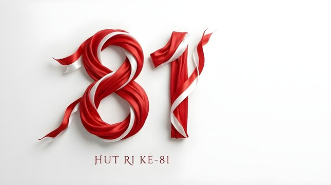 Elegant 81st Anniversary Celebration Background with Number 81 Made of Realistic Red and White Silk Fabric Ribbons