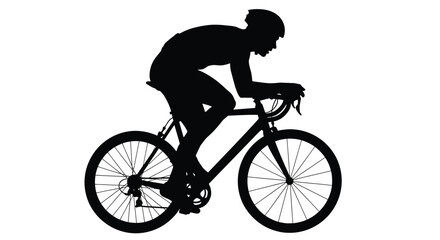 Fototapeta premium Vector silhouette illustration of a professional cyclist riding a road racing bicycle in an aerodynamic position