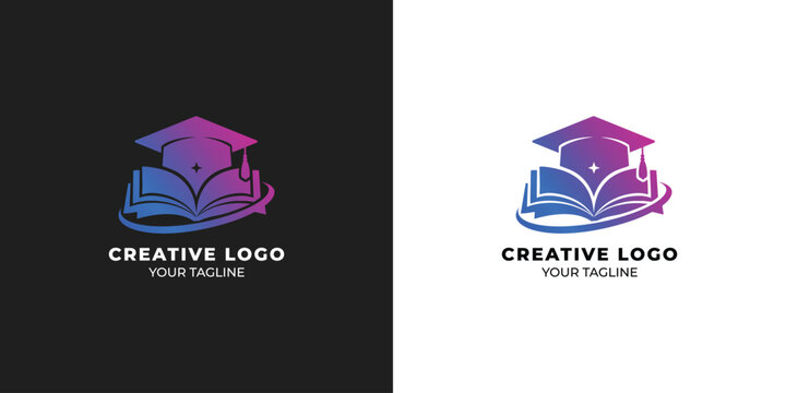 Creative Education Logo &ndash; Graduation Cap and Open Book Gradient Design