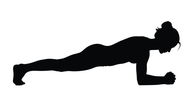Silhouette vector illustration of a fit woman holding a perfect forearm plank exercise pose